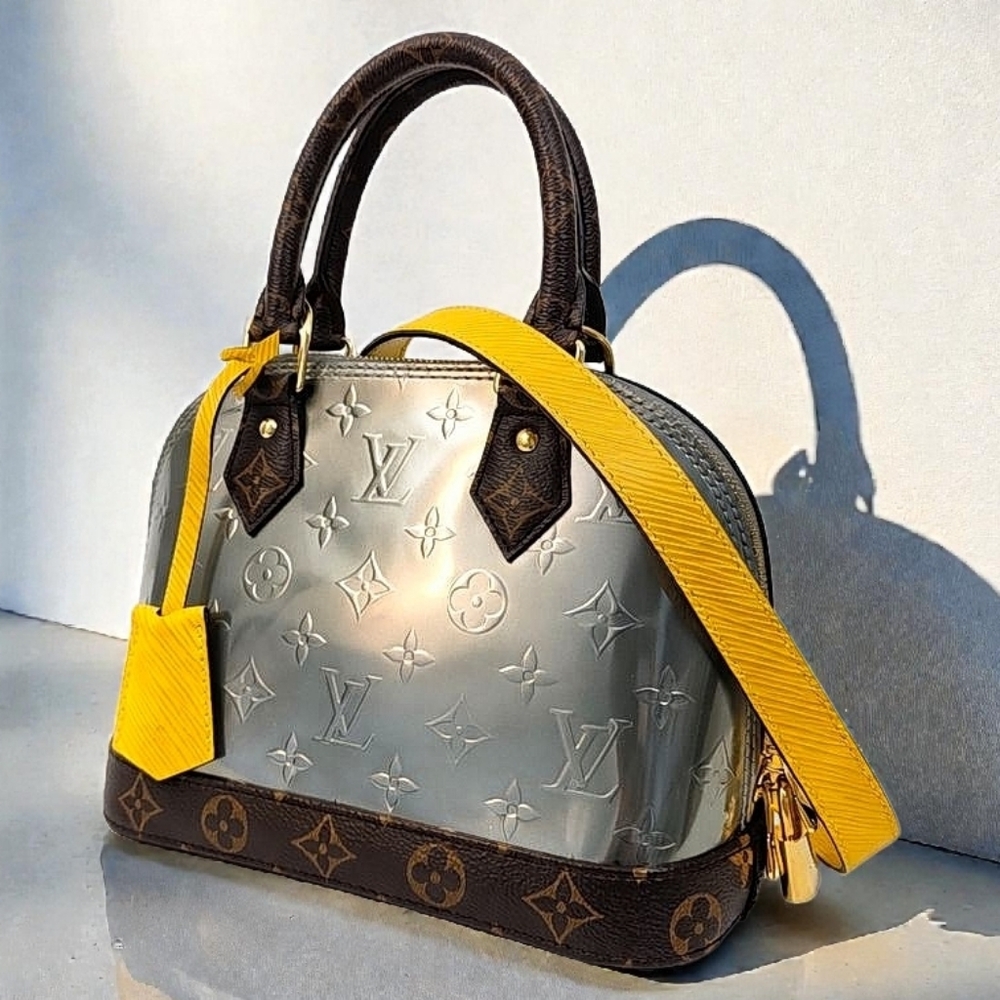 Louis Vuitton Alma BB Monogram Vernis Silver Embossed Yellow Crossbody Bag - Picture 12 of 16